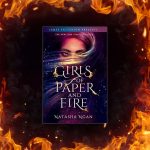 Background of fire that opens into a open black circle. The book featured in the blog is in the middle.